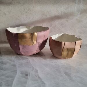 Paola Paronetto Italian Paper Clay Ceramic Bowls W/ Gold - Set of 2